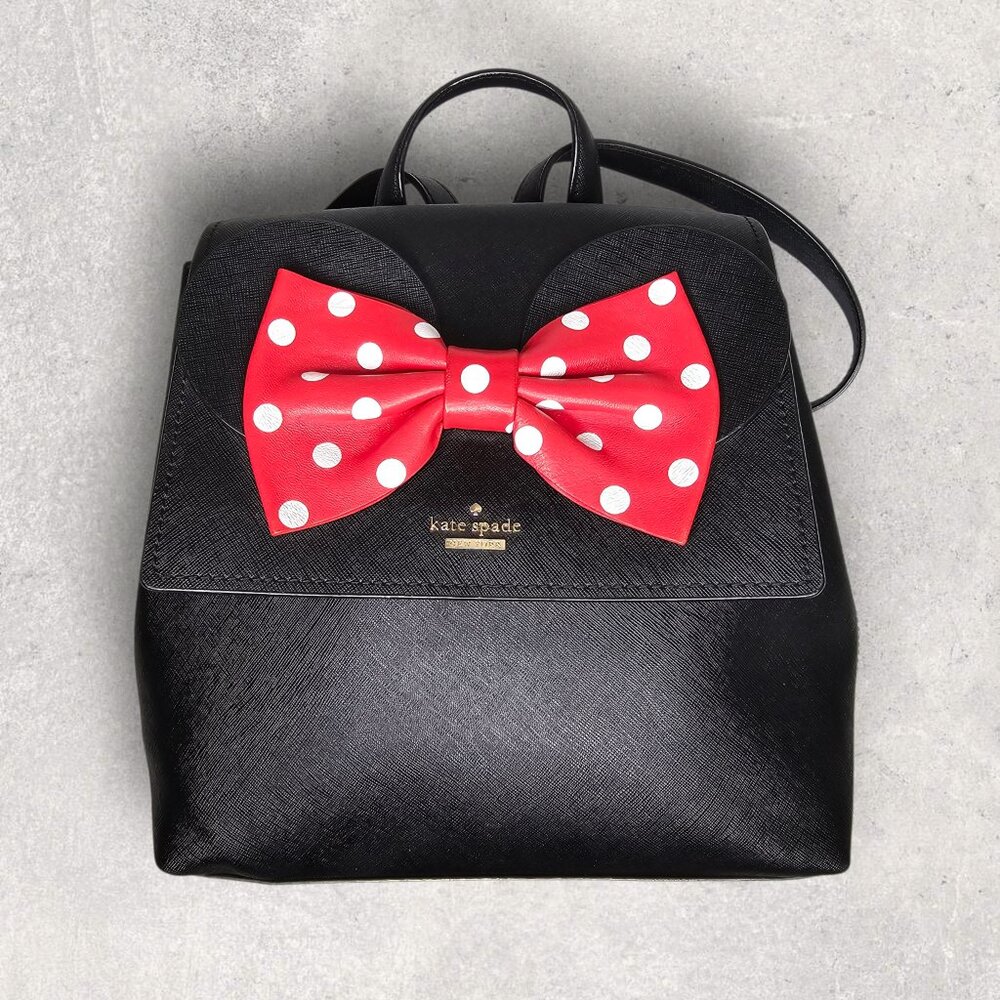 Kate Spade x Minnie Mouse Neema Backpack Black Leather Bag Red Polka Dot Bow
